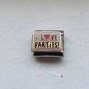 I Love Parties! enamel 9mm stainless steel Italian charm bracelet link new